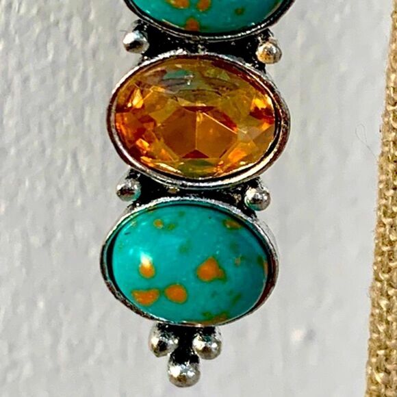 Turquoise & Amber Glass Dangle Earrings – Thai Artisan Style - Picture 7 of 11